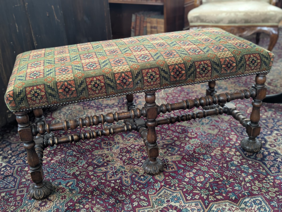 19th Century Walnut-Framed Duet Dressing Stool
